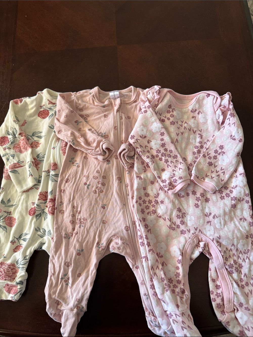 Pink Floral Baby One-Piece Footed Pajamas - 3-Pack